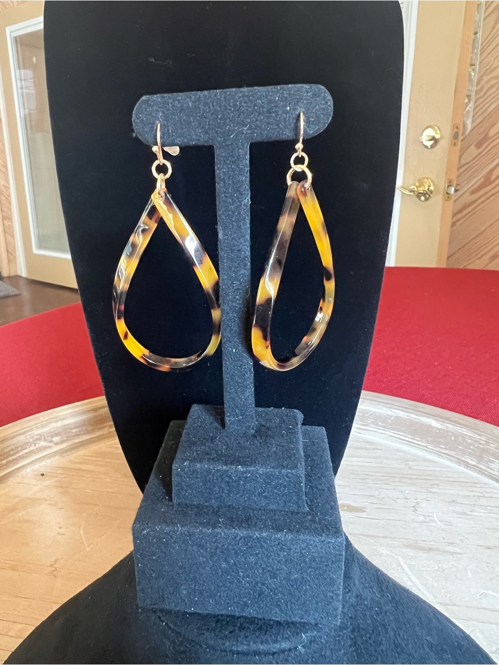 Tortoiseshell Teardrop Earrings with Gold Hooks - Women Jewelry